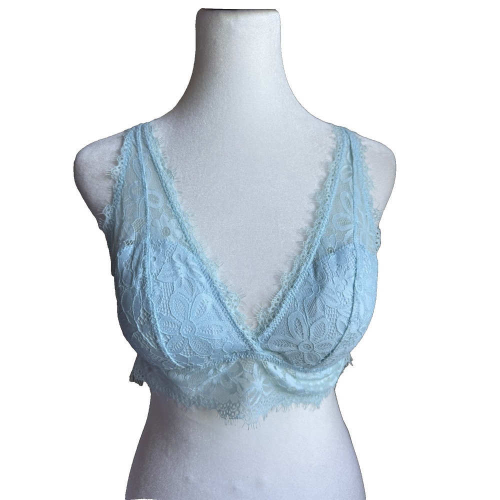 Aerie Lace Bralette Womens M Light Blue Eyelash Trim Feminine Romantic Festival
